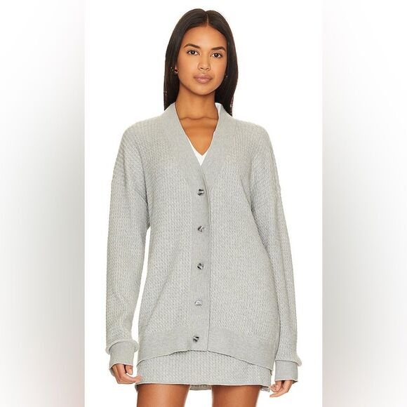 WeWoreWhat Varsity Schoolgirl V-neck Cable Cardigan Heather Gray Size M/L NWT - Picture 6 of 10